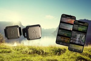 HUSO On The Go Background showing wearables and two app screens